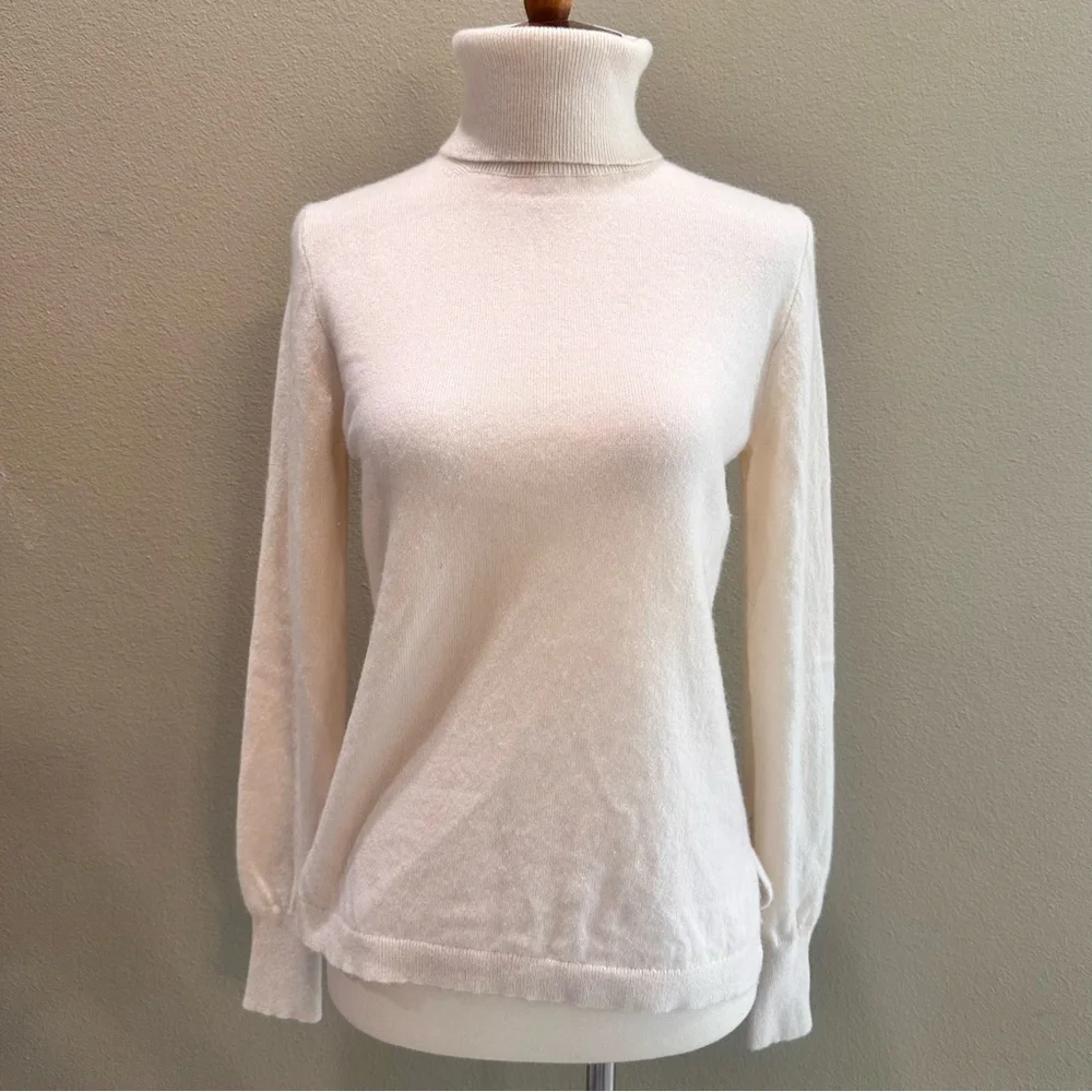 Women's Cream Turtleneck Sweater J. Crew 100% Cashmere Off White Small